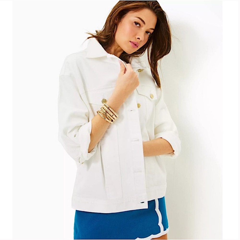 NWT Lilly Pulitzer Brixley Denim Jacket S/M Resort White